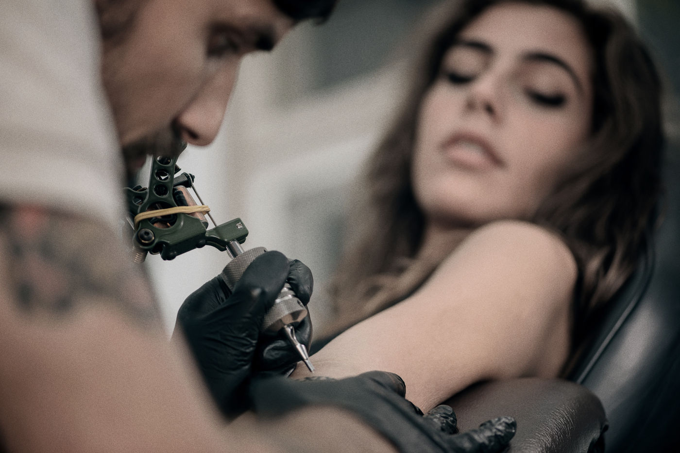 Tattoo session in progress at Oxygen Ink Marbella